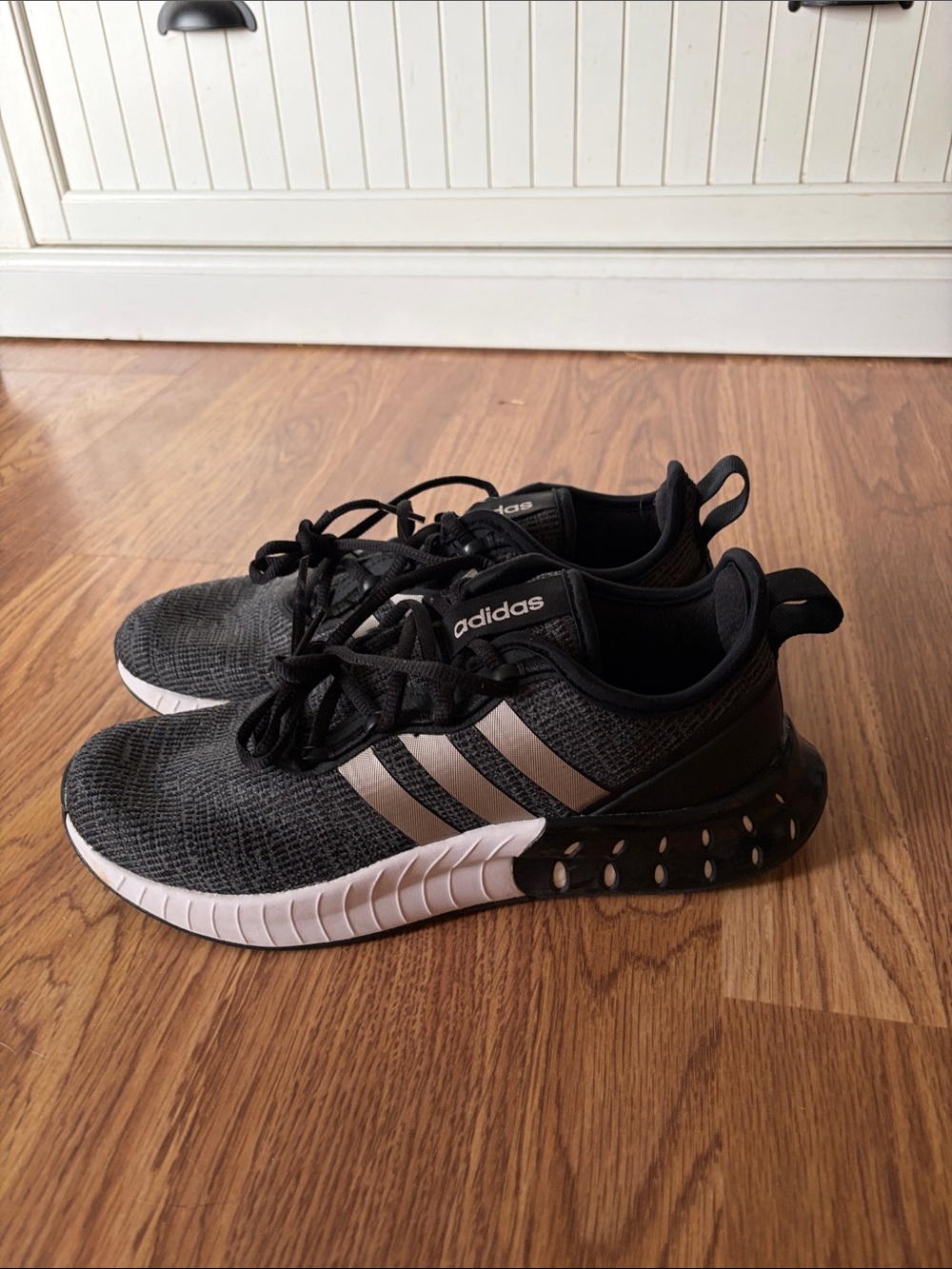 adidas Black Athletic Shoes with Gray Stripes